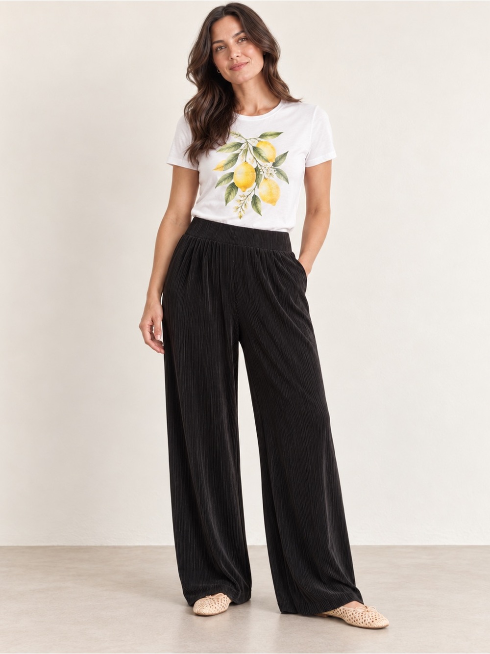 Cyrus Black Ribbed Stretch Pull-On Pants Size L Wide Leg Elastic Waist